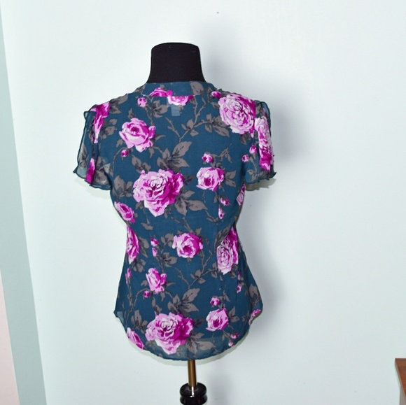 Converse Teal and Pink Floral Print Blouse - Picture 2 of 3